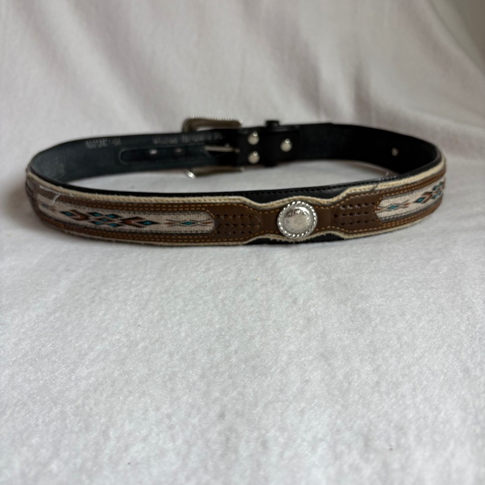 Nocona Mens Black Leather Western Belt Southwestern Inlay Concho